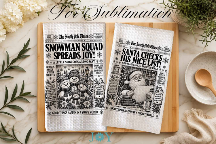 Christmas Newspaper Kitchen Towel Sublimation Design PNG