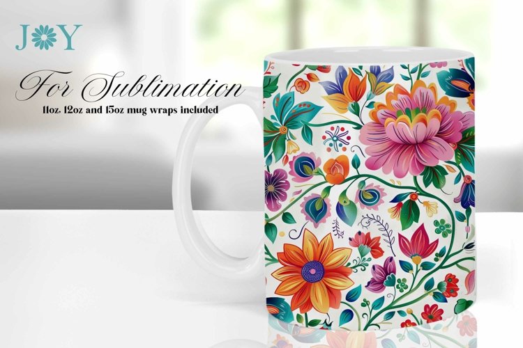 MUG WRAP SUBLIMATION DESIGN - FOLK FLOWERS MUG example image 1