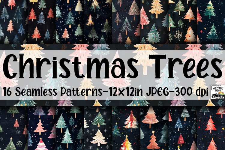 Christmas Trees Digital Papers - 16 Seamless Patterns