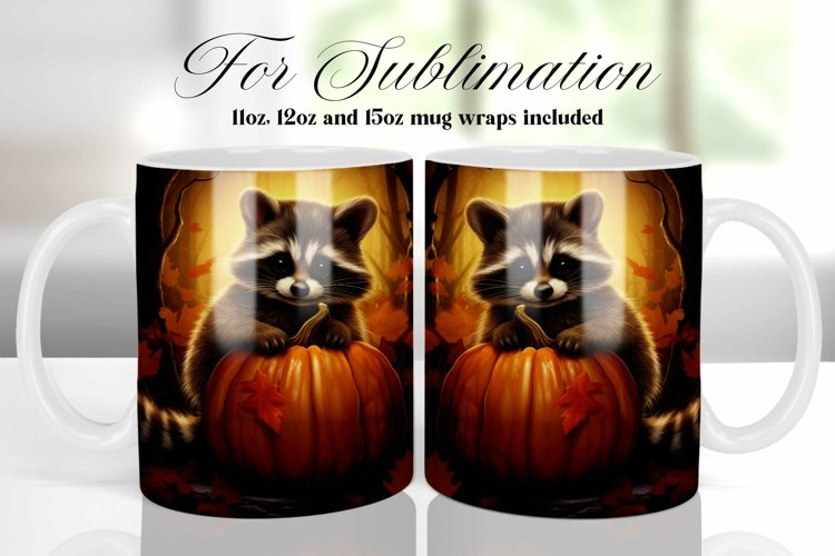 FALL BABY RACCOON COFFEE MUG WRAP SUBLIMATION DESIGN example image 1