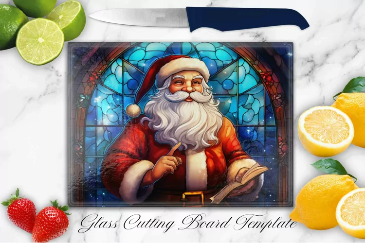 CHRISTMAS SANTA CLAUS STAINED GLASS CUTTING BOARD DESIGN
