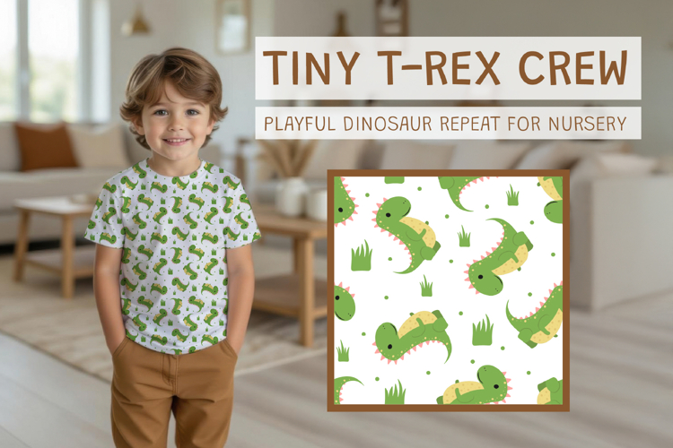 Cute Green Dinosaur Seamless Kid Pattern example image 1