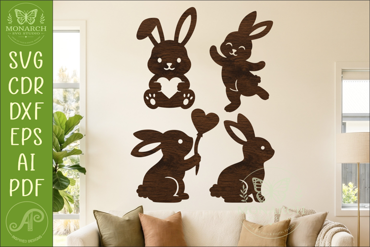 Cute Bunny Silhouettes, Easter Rabbit Laser Cut Files 1