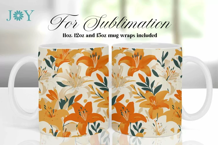 FLOWERS SUBLIMATION MUG WRAP DESIGN COFFEE CUP TEMPLATE