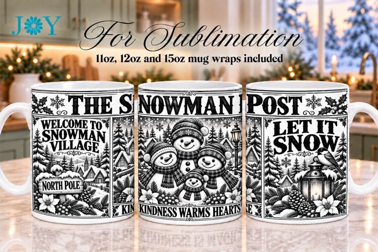 Christmas Newspaper Mug Wrap Sublimation Design - Mug Design example image 1