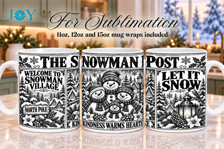 Christmas Newspaper Mug Wrap Sublimation Design - Mug Design