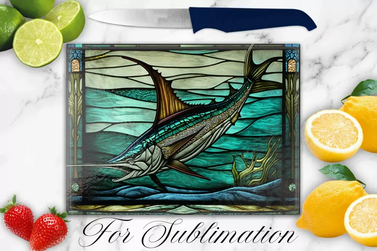 SWORDFISH STAINED GLASS CUTTING BOARD DESIGN