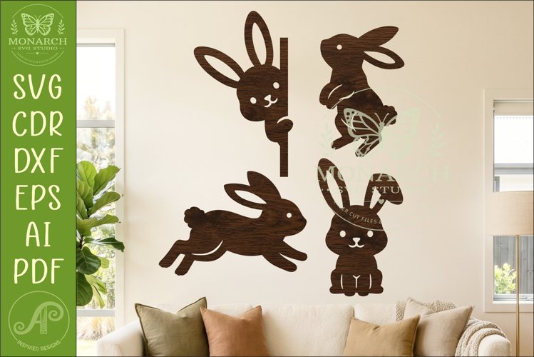 Cute Bunny Silhouettes, Easter Rabbit Laser Cut Files 2