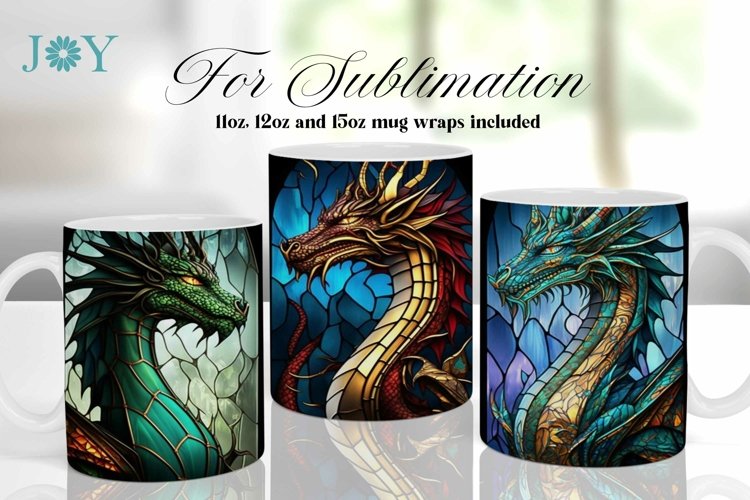 FAUX STAINED GLASS DRAGON SUBLIMATION MUG WRAP DESIGN