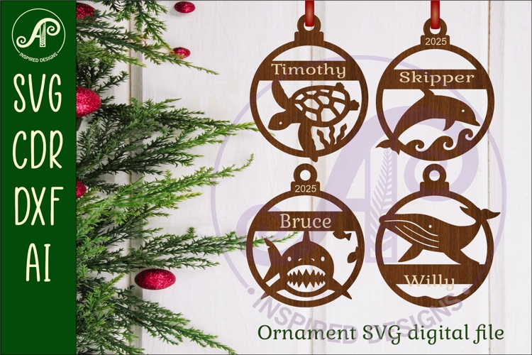 Ocean animals personalized Christmas Ornament SVG