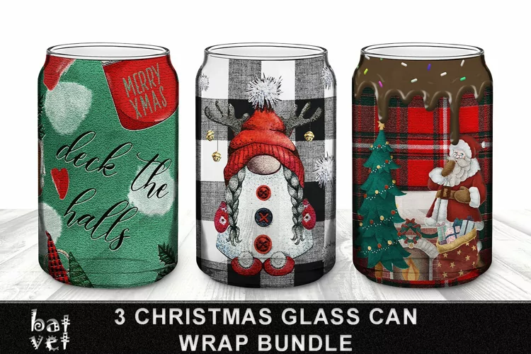 Christmas Glass Can Wrap Bundle | Glass Can Sublimation