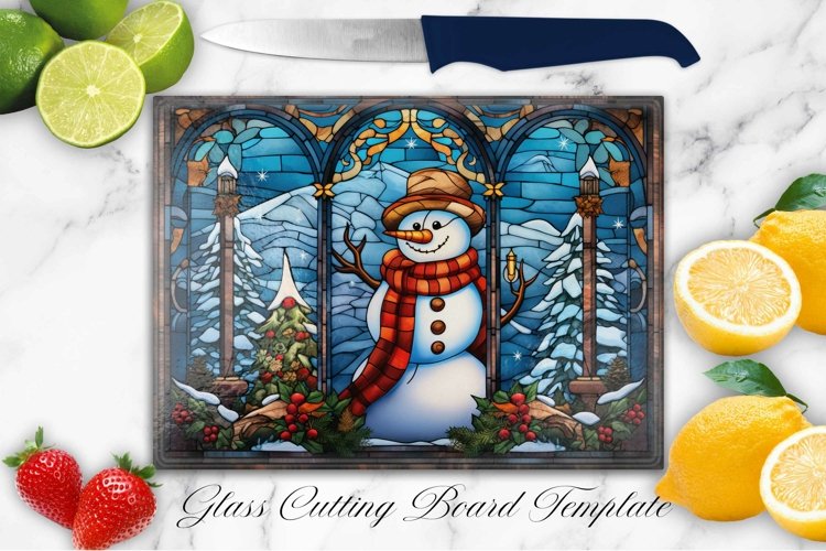 CHRISTMAS SNOWMAN STAINED GLASS CUTTING BOARD DESIGN example image 1