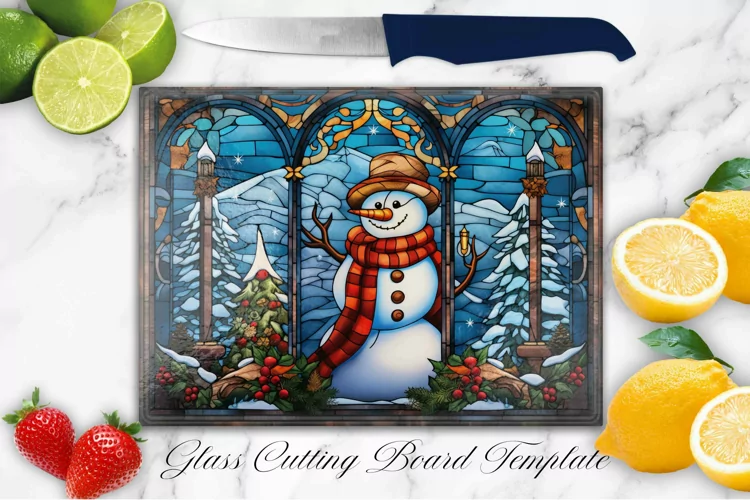 CHRISTMAS SNOWMAN STAINED GLASS CUTTING BOARD DESIGN
