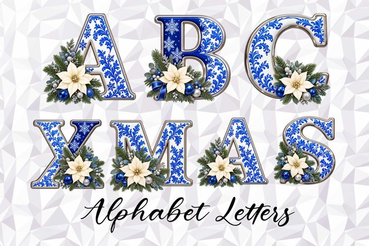 Blue Christmas Alphabet, Christmas Monograms, Letters PNG example image 1