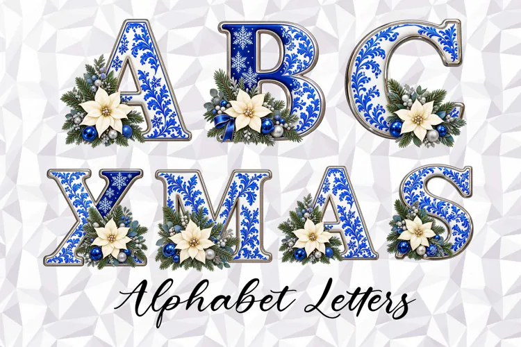 Blue Christmas Alphabet, Christmas Monograms, Letters PNG