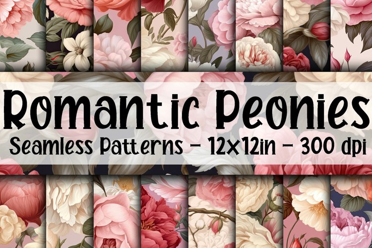 Romantic Peonies Digital Papers - Seamless Patterns example image 1