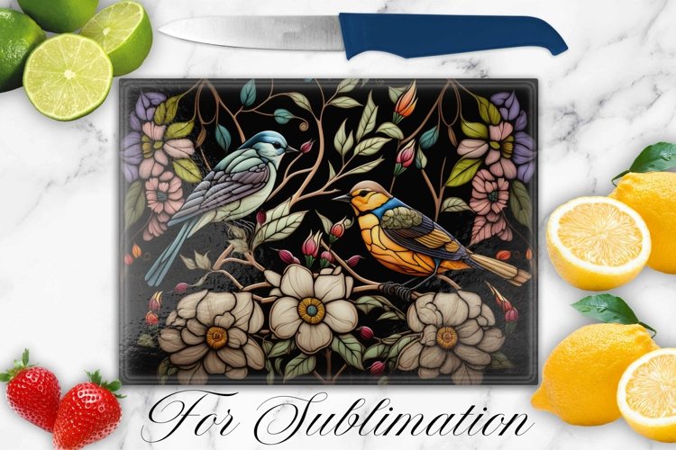 BIRDS STAINED GLASS CUTTING BOARD DESIGN example image 1