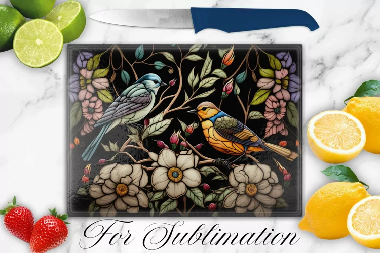 BIRDS STAINED GLASS CUTTING BOARD DESIGN