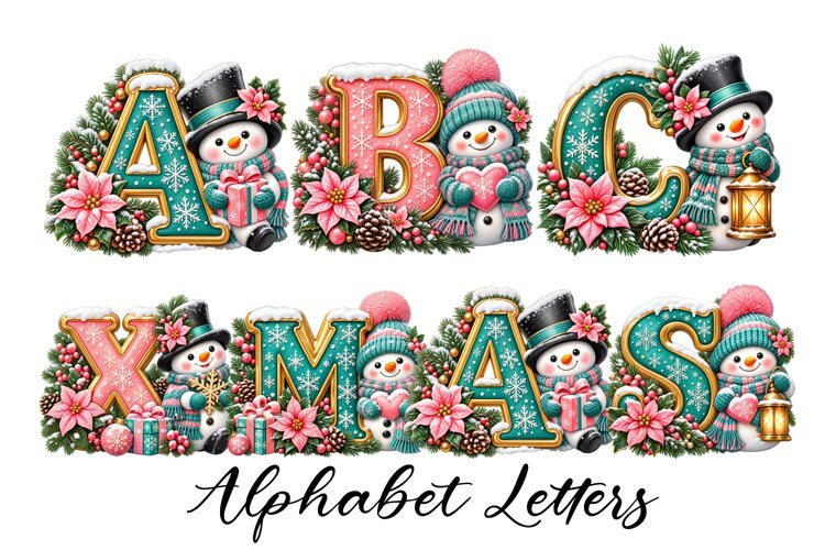 Snowman Christmas Alphabet, Christmas Monograms, Letters PNG example image 1