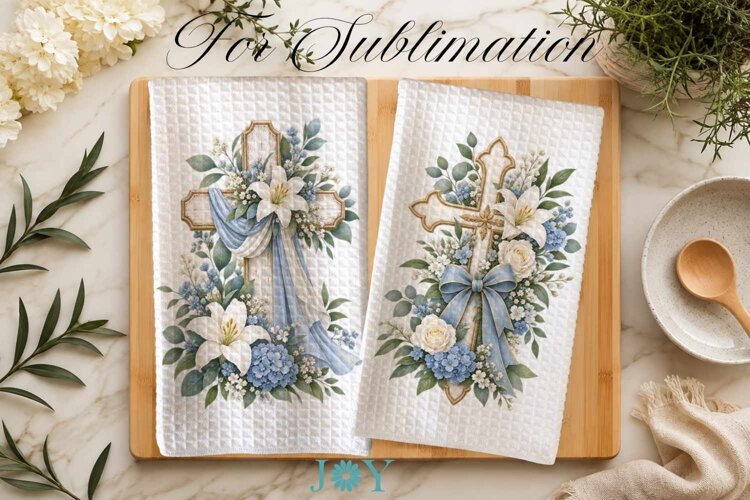 Christian Cross Kitchen Towel Sublimation Design PNG example image 1