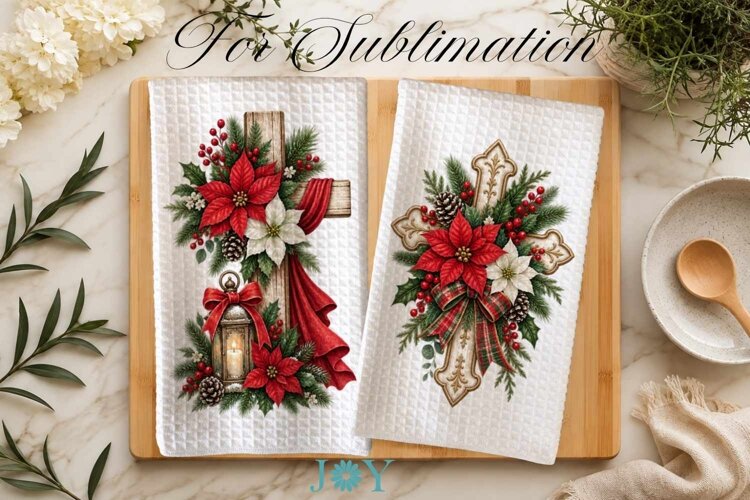 Christmas Kitchen Towel Sublimation Design PNG example image 1