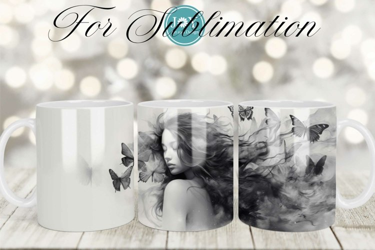 GIRL AND BUTTERFLIES SUBLIMATION MUG DESIGN