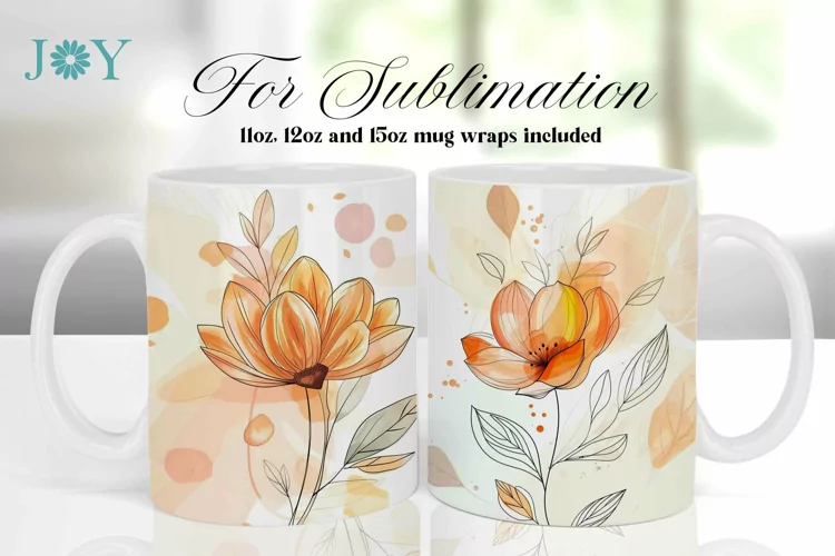 MUG WRAP SUBLIMATION DESIGN - MINIMALIST BOHO FLOWERS