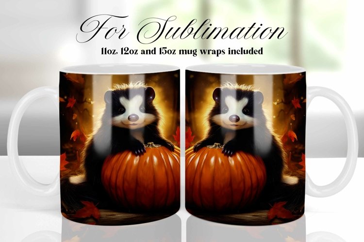 FALL BABY SKUNK COFFEE MUG WRAP SUBLIMATION DESIGN