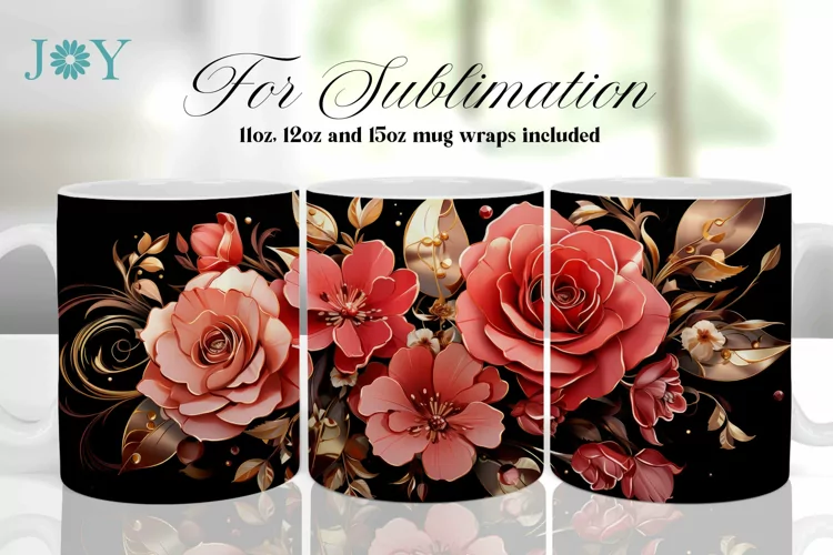 FLOWERS SUBLIMATION MUG WRAP DESIGN, COFFEE MUG WRAP