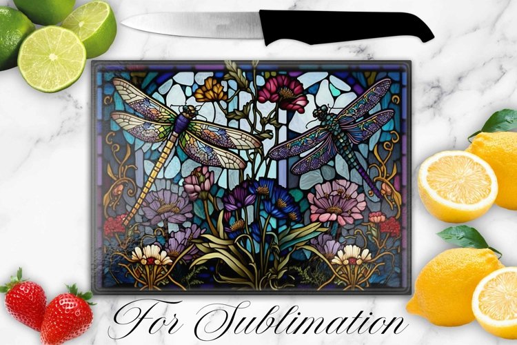 DRAGONFLIES STAINED GLASS CUTTING BOARD DESIGN example image 1