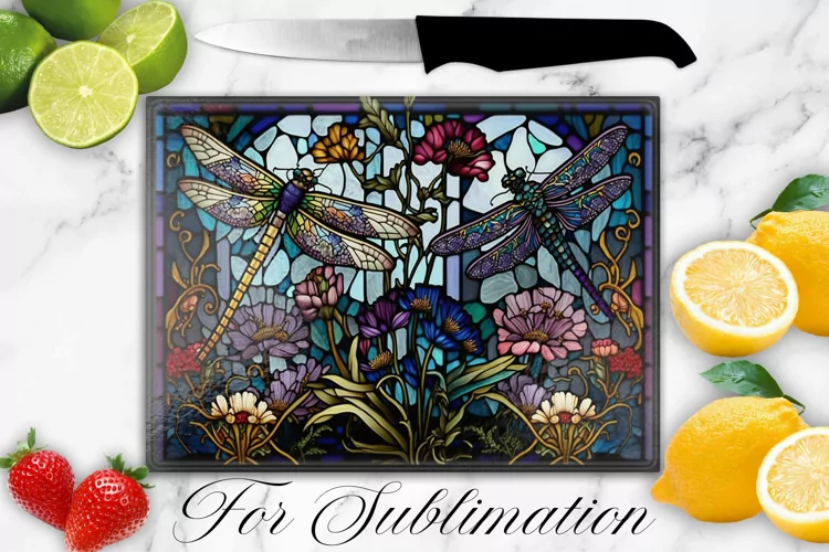 DRAGONFLIES STAINED GLASS CUTTING BOARD DESIGN