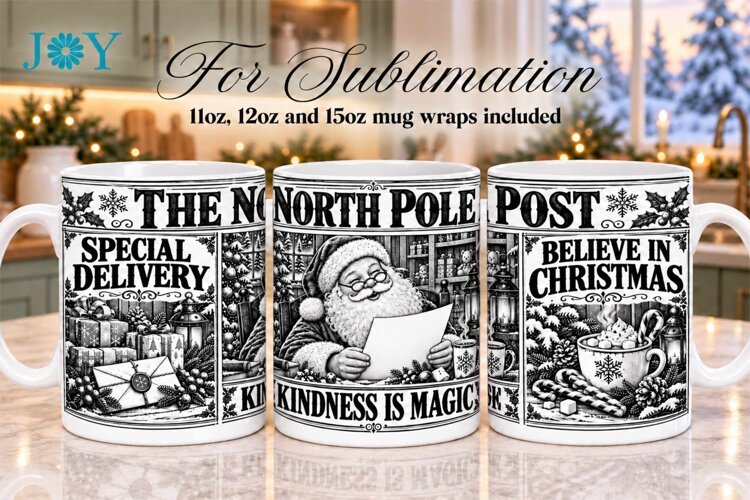 Christmas Newspaper Mug Wrap Sublimation Design - Mug Design example image 1