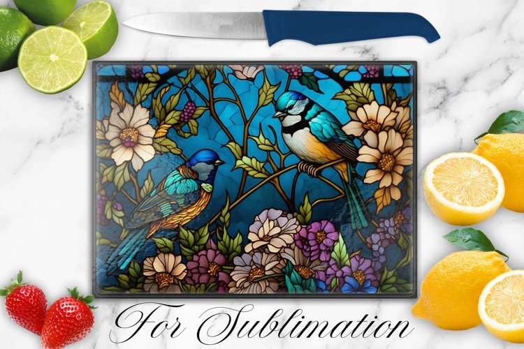 BIRDS STAINED GLASS CUTTING BOARD DESIGN example image 1