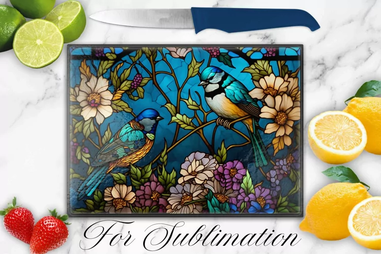 BIRDS STAINED GLASS CUTTING BOARD DESIGN