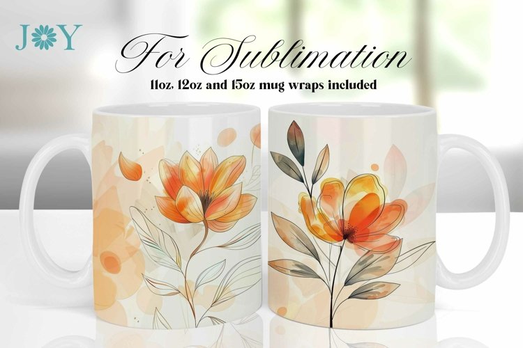 MUG WRAP SUBLIMATION DESIGN - MINIMALIST BOHO FLOWERS