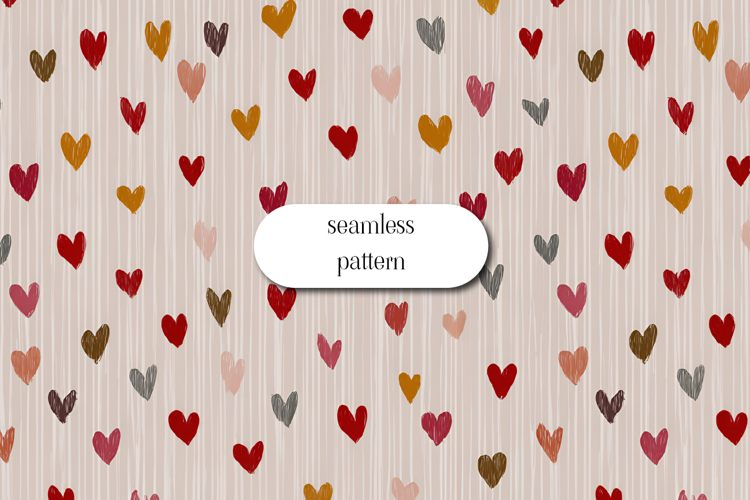 Seamless Hand Drawn Heart Pattern with Soft Vertical Stripes