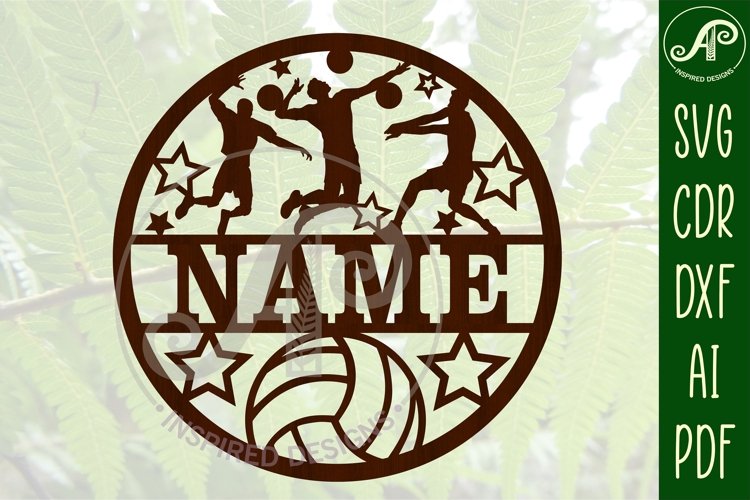 Volleyball male name sign svg laser cut template