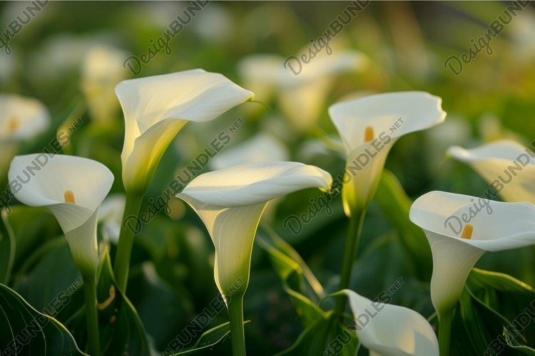 Serene calla lily field at sunset