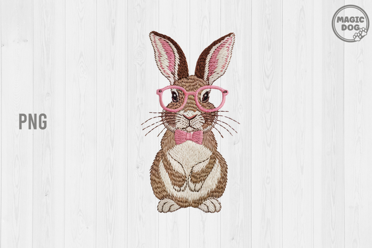 Faux Embroidery Vintage Easter Bunny|Rabbit with Glasses