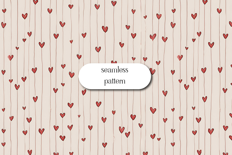 Seamless Hand Drawn Hanging Hearts Pattern on Soft Beige