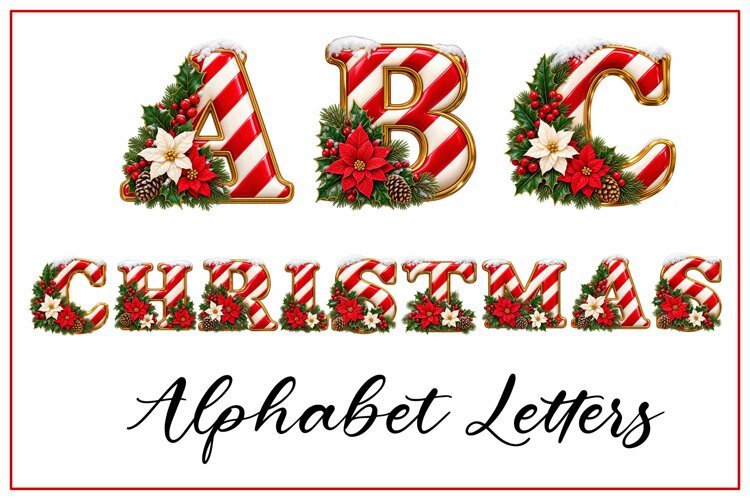 Candy Cane Christmas Alphabet, Monograms, Letters PNG