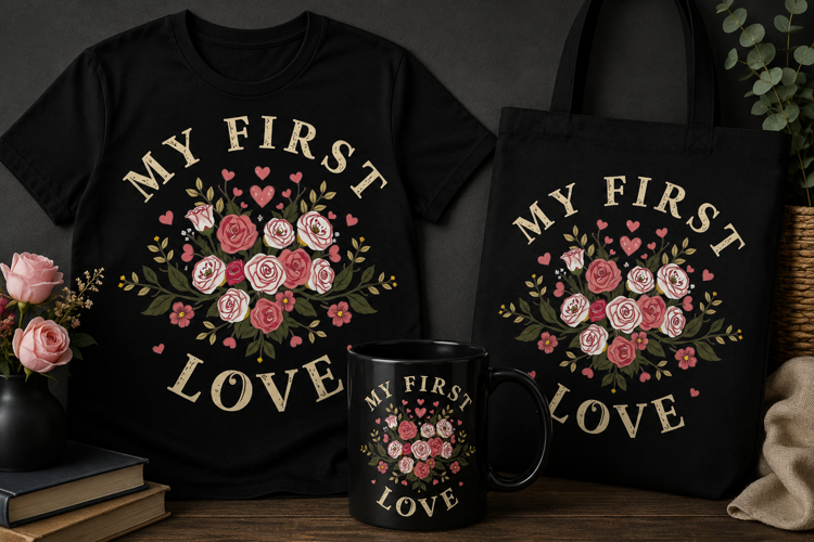 First Love PNG | Romantic Floral Rose Valentine’s Day Design