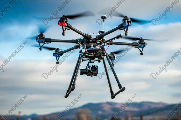 Professional drone flying with camera taking photos example image 1