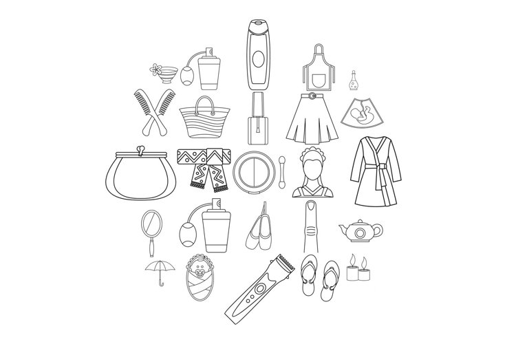 Feminine icons set, outline style