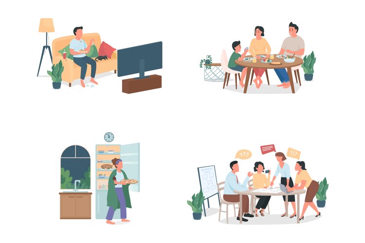 People with bad habits flat color vector character set