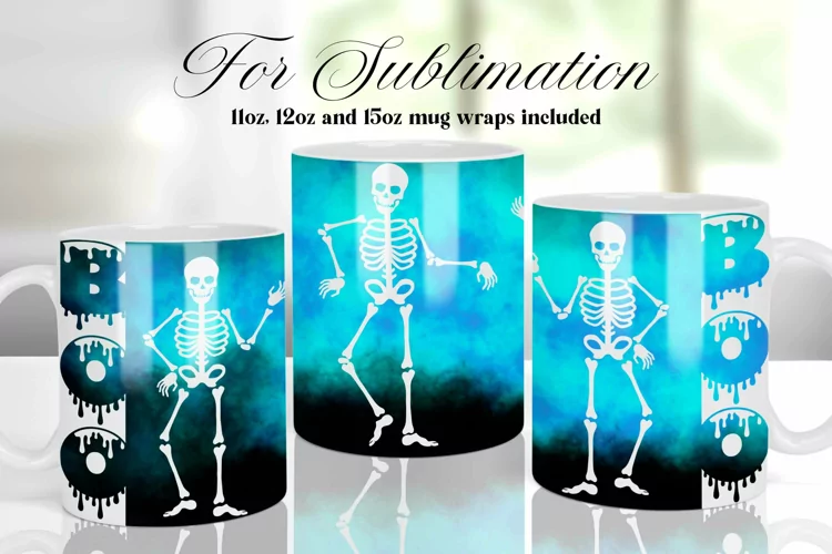 SKELETON HALLOWEEN MUG SUBLIMATION DESIGN, COFFEE MUG WRAP