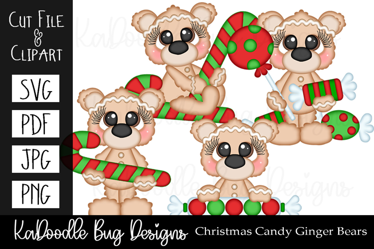 Christmas Candy Bears SVG PDF Cut File, Clipart PNG JPEG