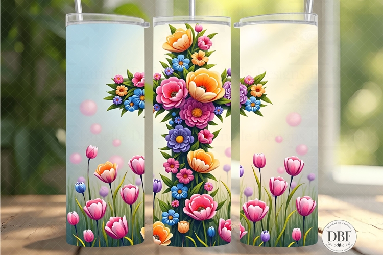 Flowers Cross Skinny Tumbler Wrap