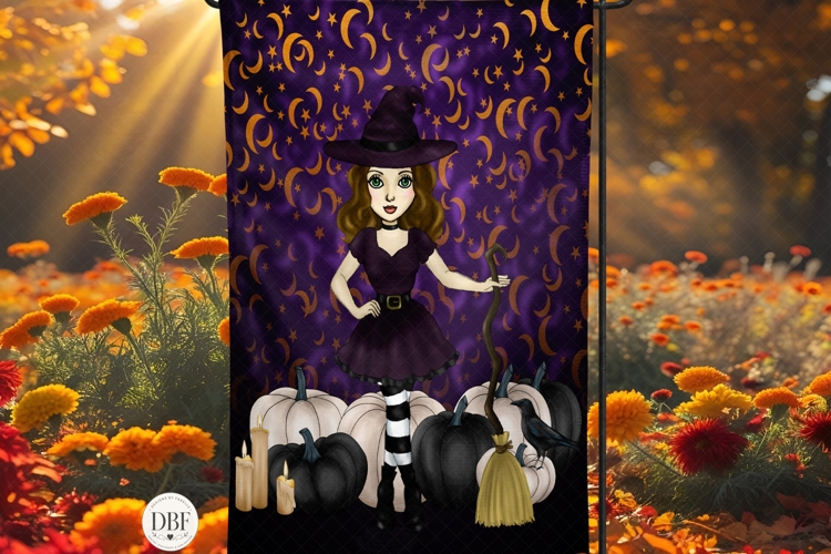 Halloween Brunette Garden Flag, Sublimation Design, PNG