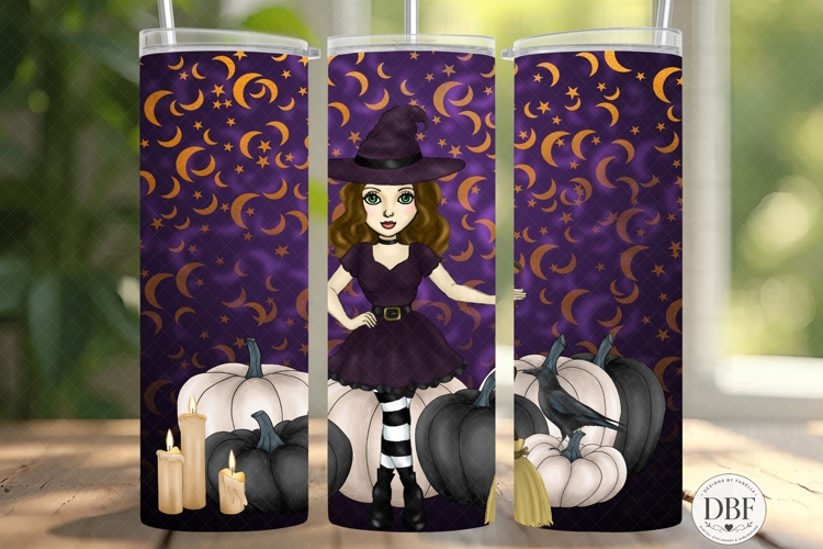 Halloween Brunette Skinny Tumbler Wrap, Sublimation Design